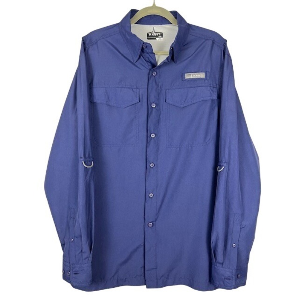 Habit Mens Long Sleeve‎ Sun Protection Shirt Blue Mesh Vented Pocket UPF M